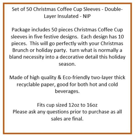 Set of 50 Christmas Coffee Cup Sleeves - Double-Layer Insulated - NIP - Picture 5 of 6